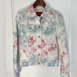 Guess Tie-Dye Denim Jacket White Pink Blue Y2K Streetwear XS NWT